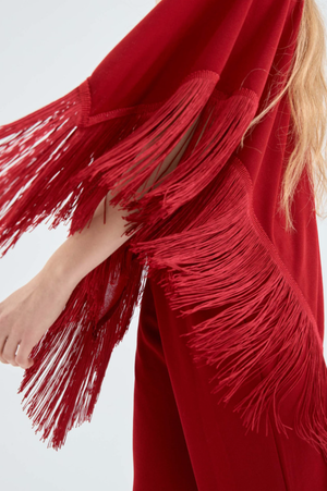 Fringed Poncho - Red
