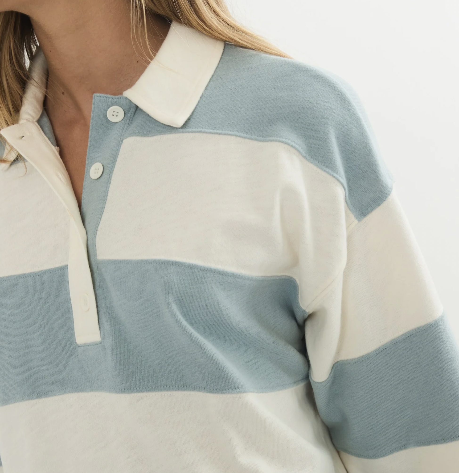 Rugby Crop Polo - Faded Aqua Stripe