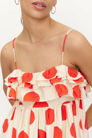 Ruffle Top Dress - Red/White