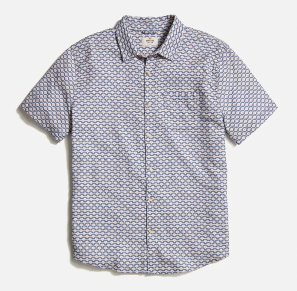Stretch Selvage Short Sleeve Shirt - Japanese Wave Print