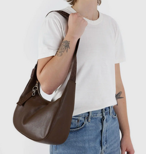 Medium Recycled Leather Crescent Bag - Brown
