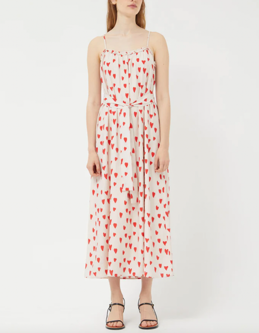 Long Print Heart Dress - White