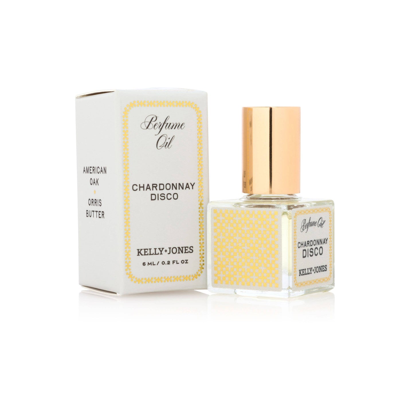 Kelly Jones Chardonnay Disco perfume oil with packaging on a white background