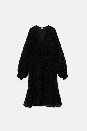 Short Devoré Velvet Wrap Dress - Black