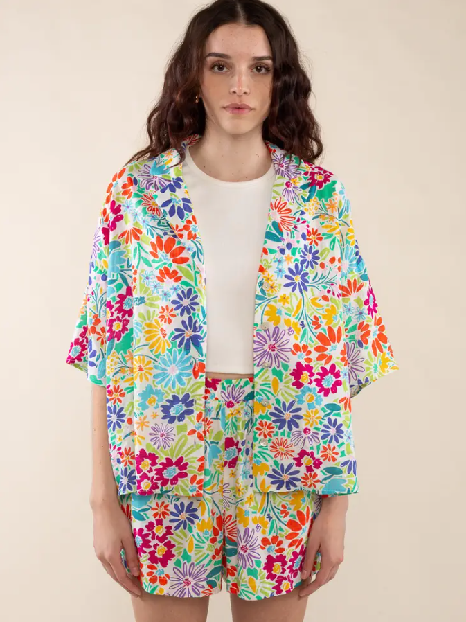 Dalila Button Down Shirt - Fuchsia/Orange Multi