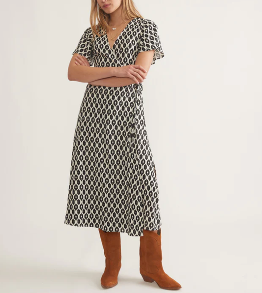 Emlyn Midi Dress - Black/White Ikat