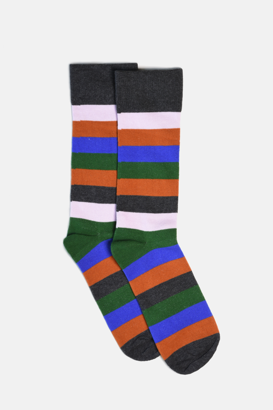 Colorful striped socks on a white background