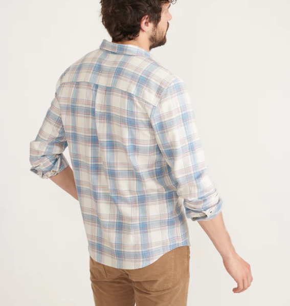 Long Sleeve Classic Stretch Selvage Shirt - Indigo Plaid