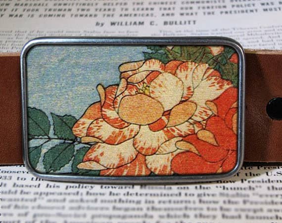 Vintage Peony Belt Buckle