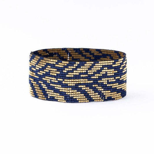 Brooklyn Tiger Print Beaded Stretch Bracelet Navy
