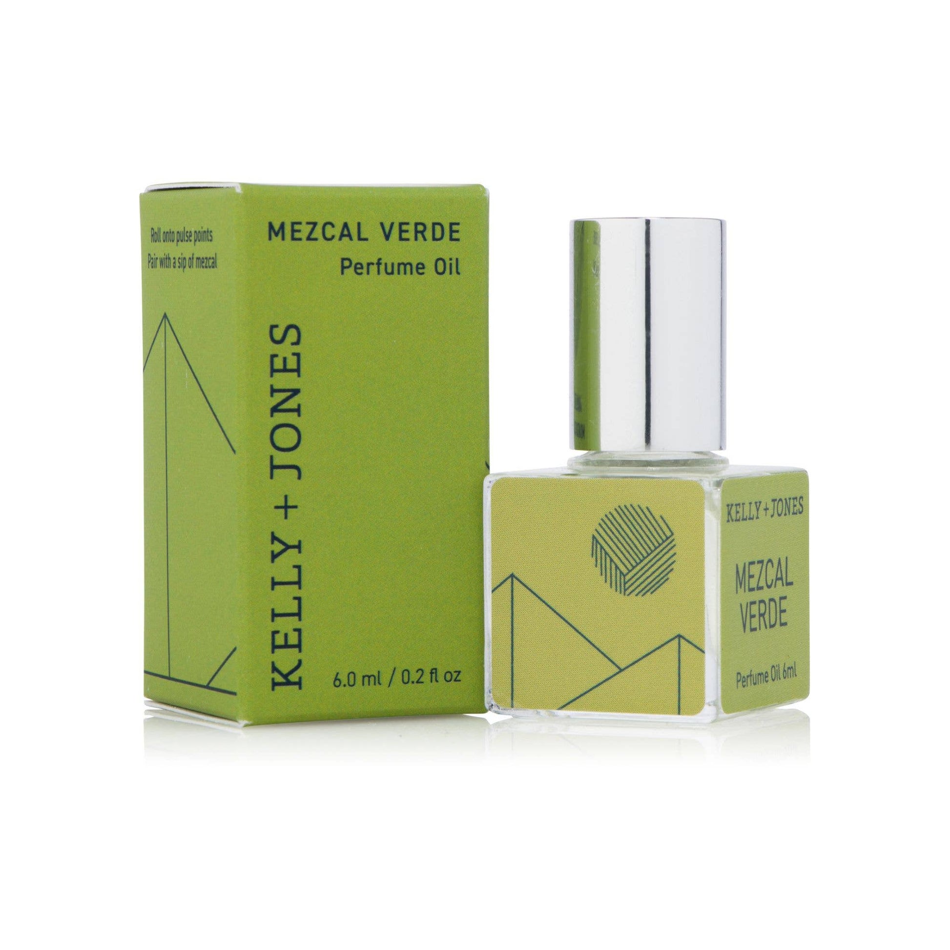 Kelly + Jones Mezcal Verde perfume oil packaging on a white background