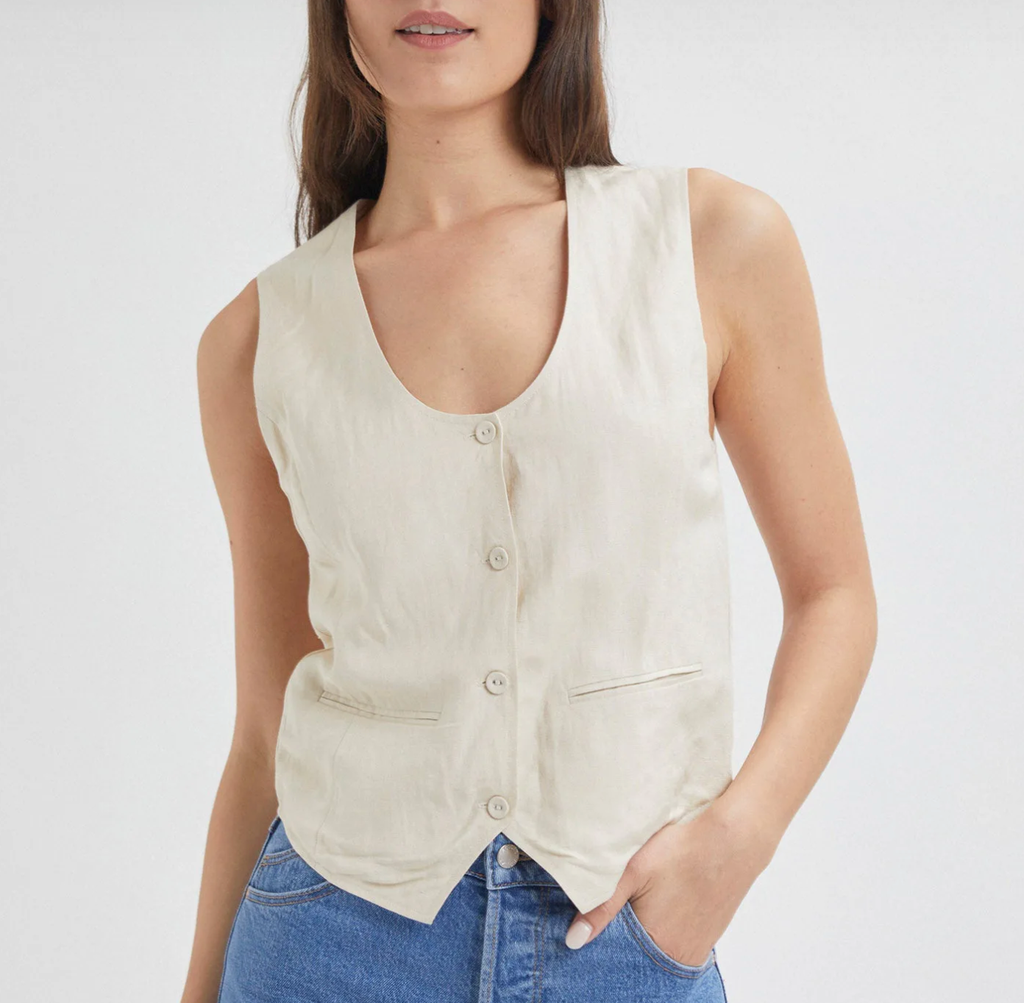 Soho Linen Vest - Biscuit