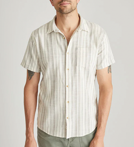 Stretch Selvage S/S Shirt - Cream/Olive Stripe