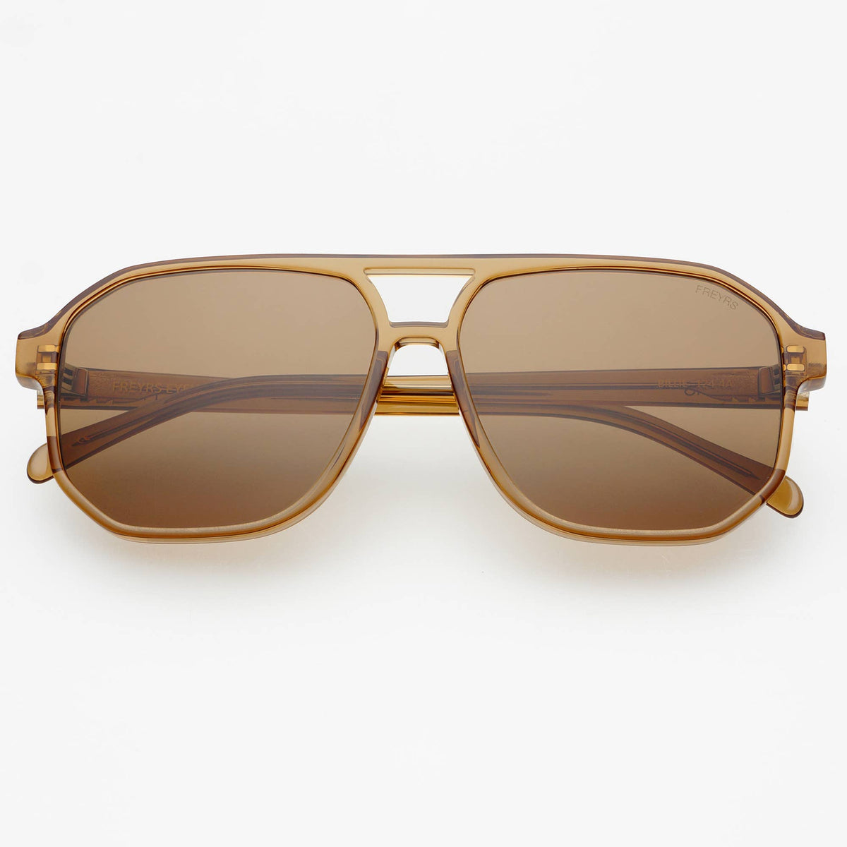 Brown sunglasses with gold frame on a white background