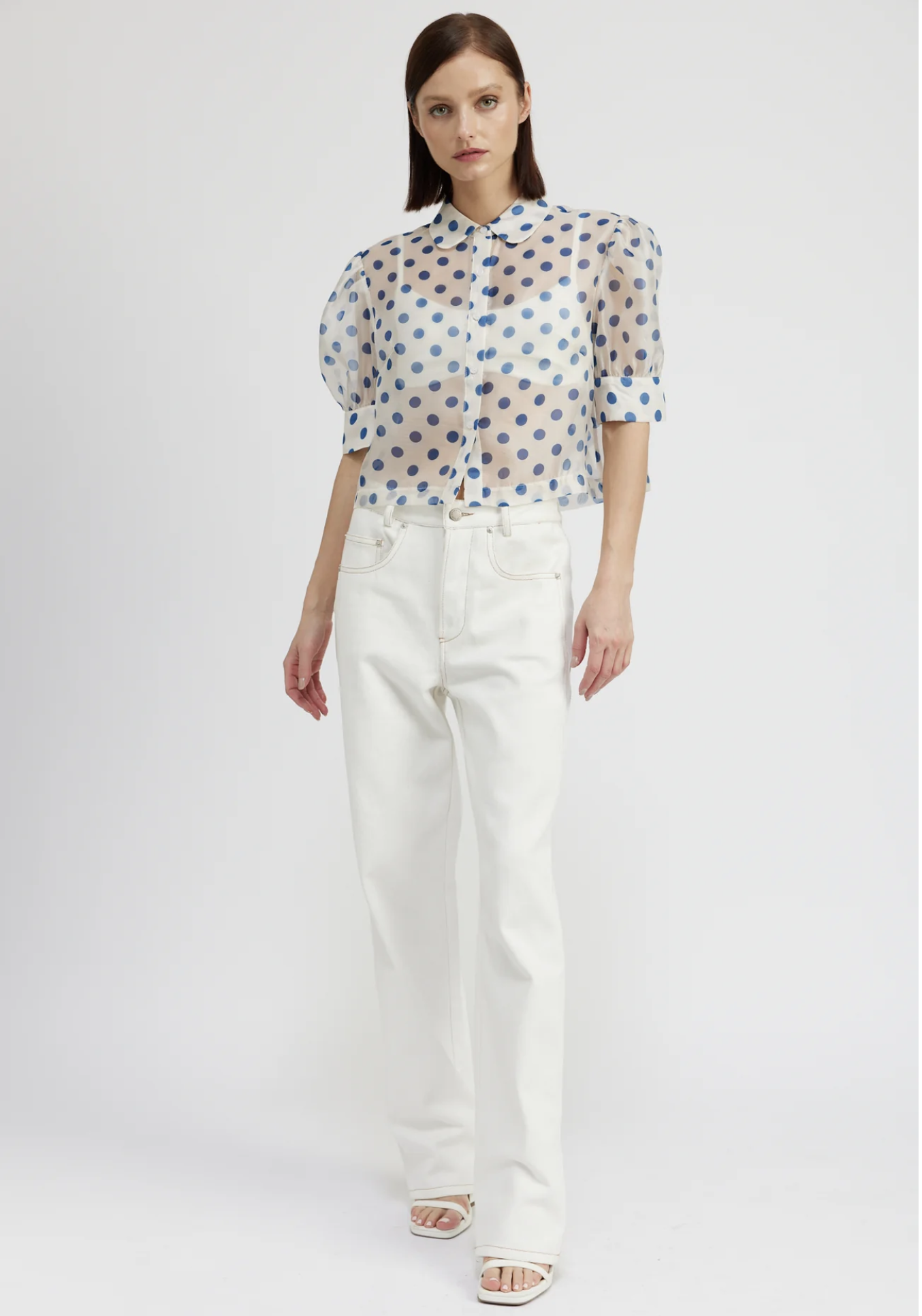 Frances Blouse - White/Blue