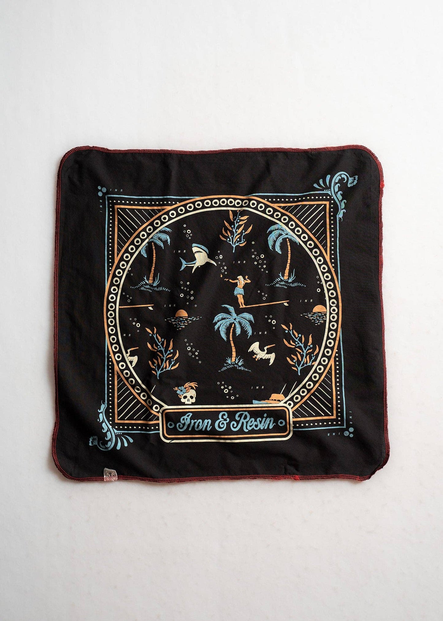 Black square patch with colorful designs and 'Iron & Resin' branding on a white background