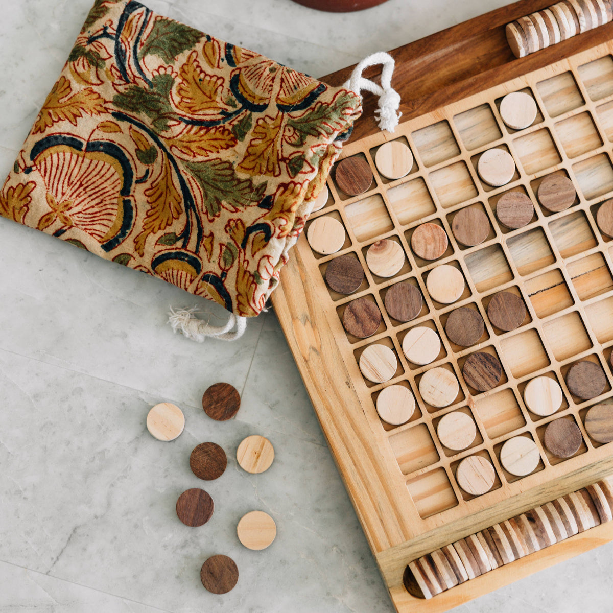 Handcarved Wood Reversi Game