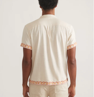 Stretch Selvage Embroidered Resort Shirt - Natural/Coral
