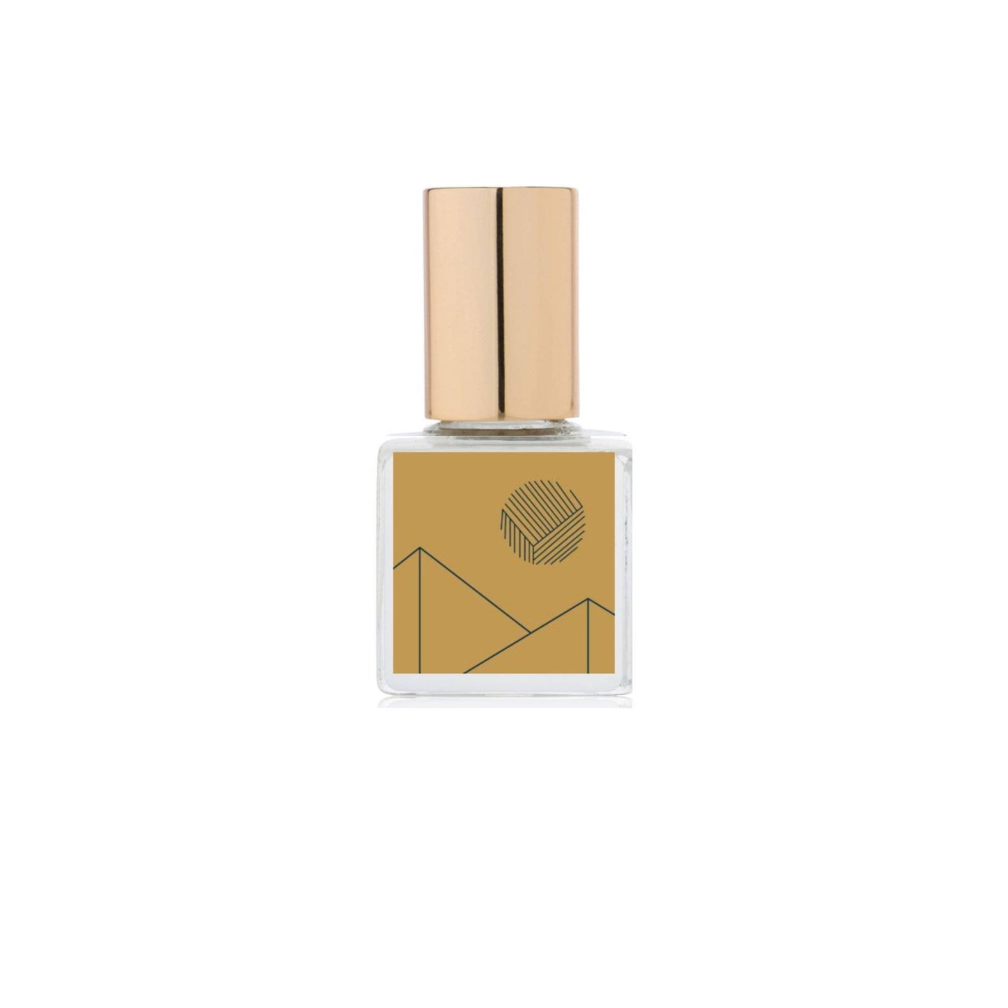 Small bottle with gold cap on a white background