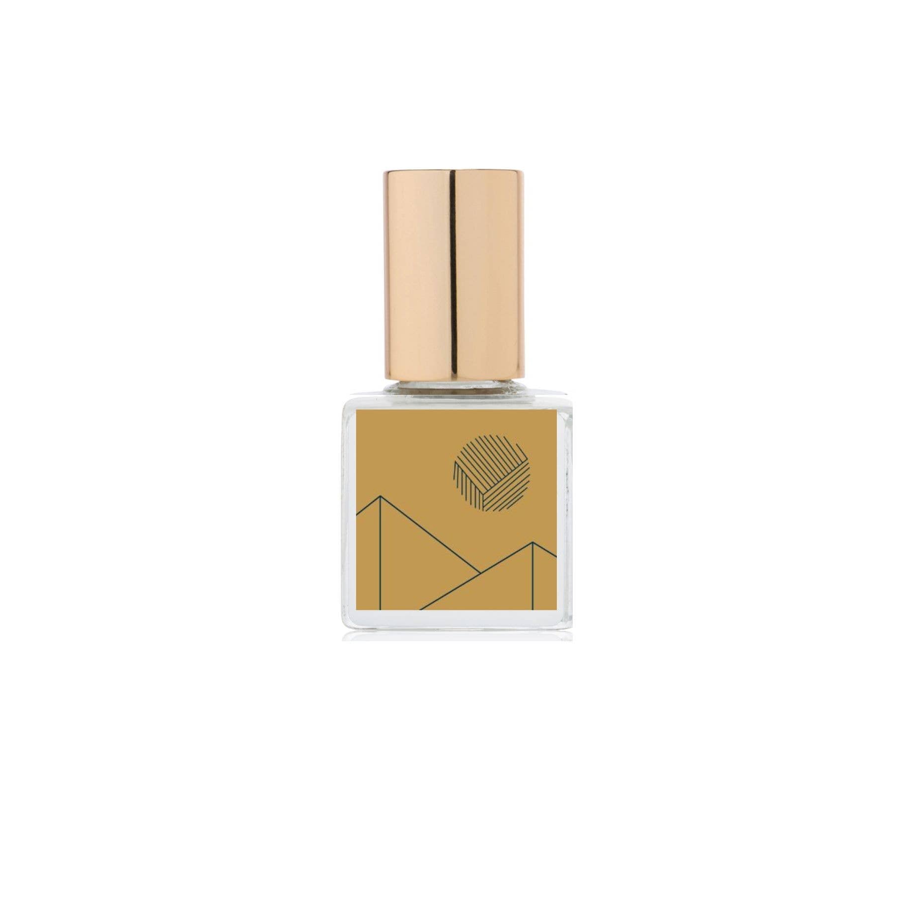 Small bottle with gold cap on a white background