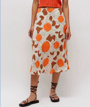 Floral Print Midi Skirt - Oranges Café