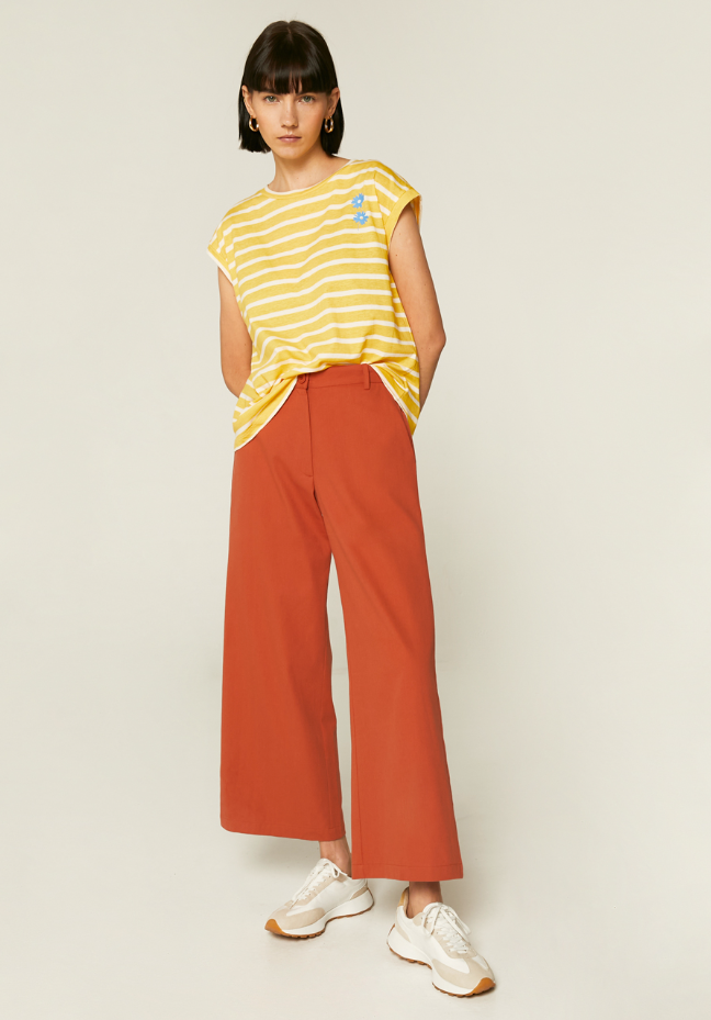 Striped Cap Sleeve T-shirt - Yellow/White