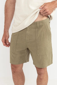 Worn Path Textured Linen Short - Olive