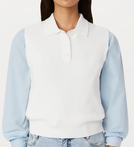 Sleeveless Polo Sweater - White