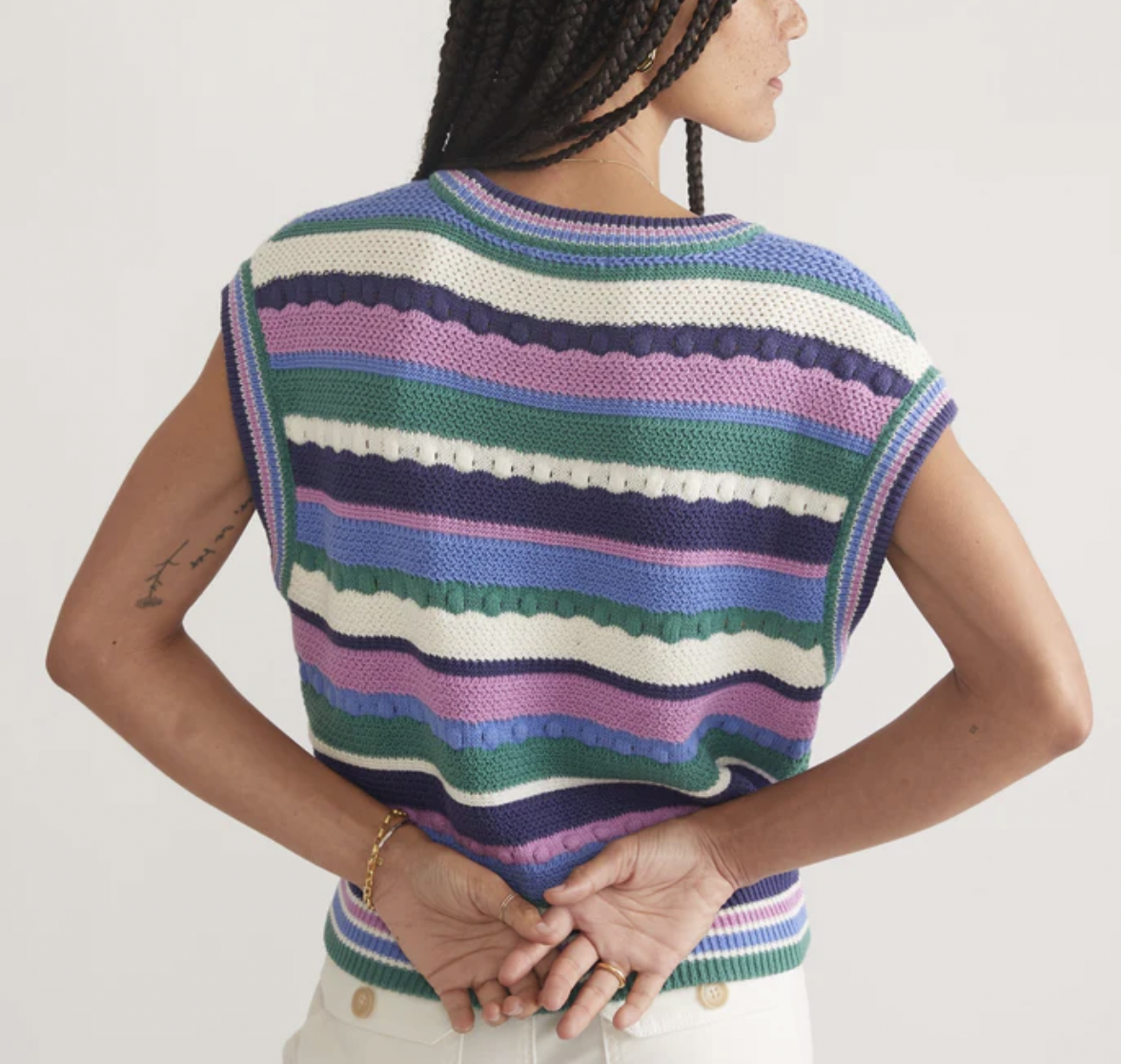 Rory Crochet Sweater Vest - Cool Stripe