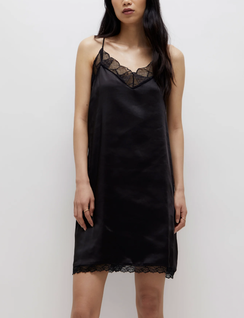 Short Satin Lingerie Dress - Black