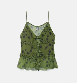 Camu Ruffled Strap Top - Green