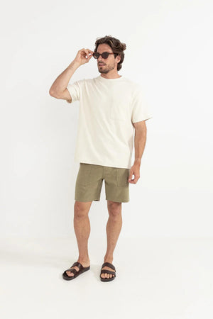Worn Path Textured Linen Short - Olive