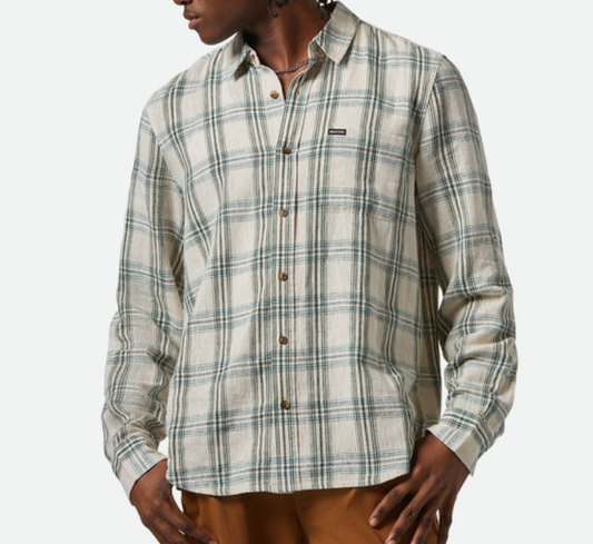 Charter Linen Blend L/S Shirt - Off White/Ivy Green