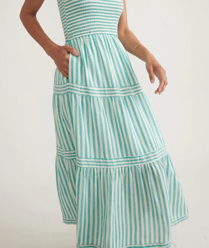 Selene Maxi Dress - Deep Aqua Stripe