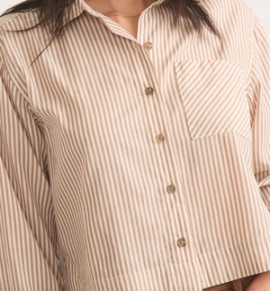 Mila Straight Hem Button Down - Coconut Stripe