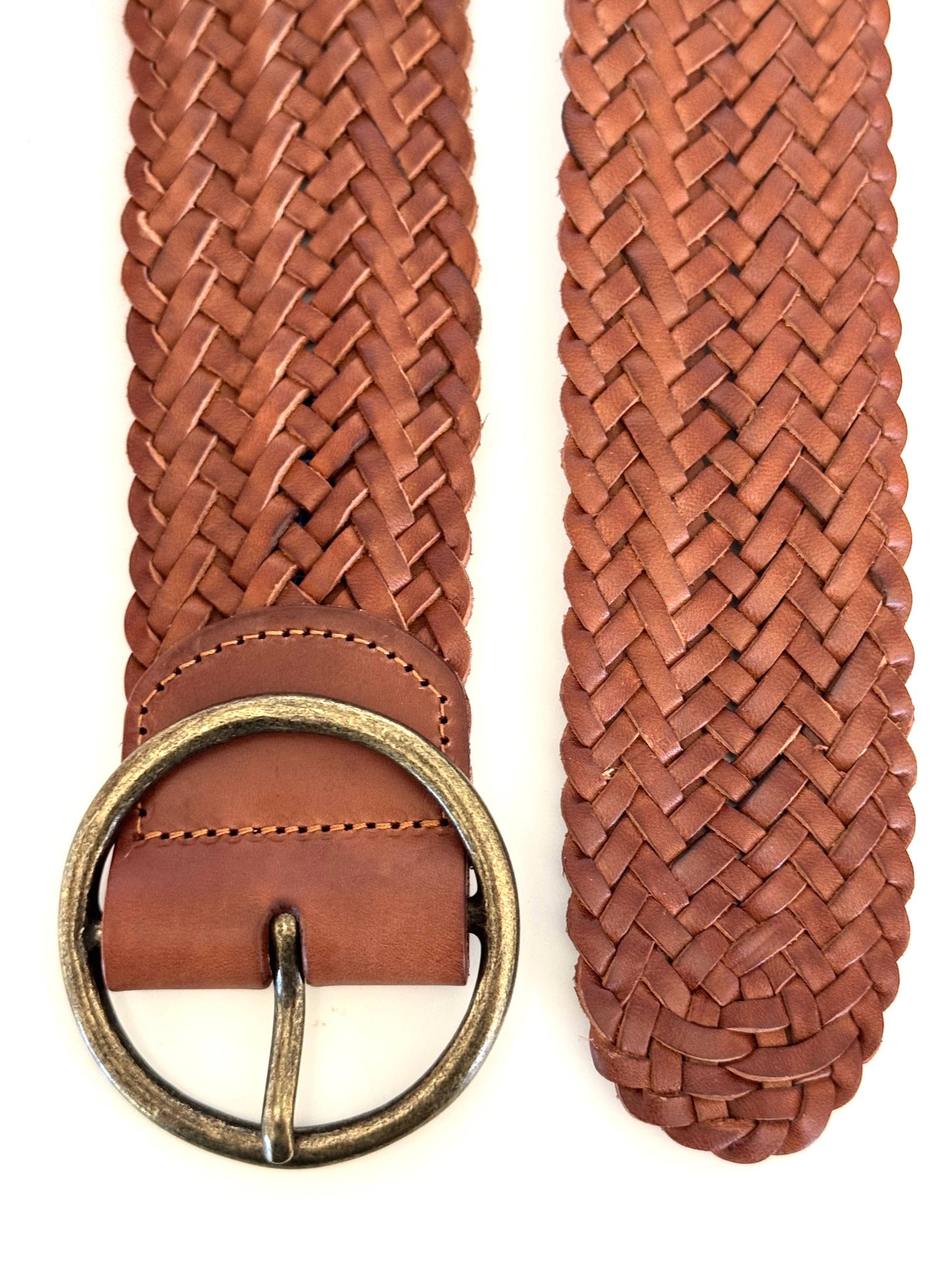 Classic Wide Braided Leather Belt in Cognac