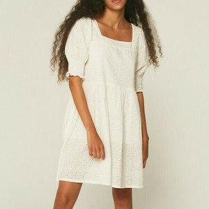 Puff Sleeve Eyelet Mini Dress - White