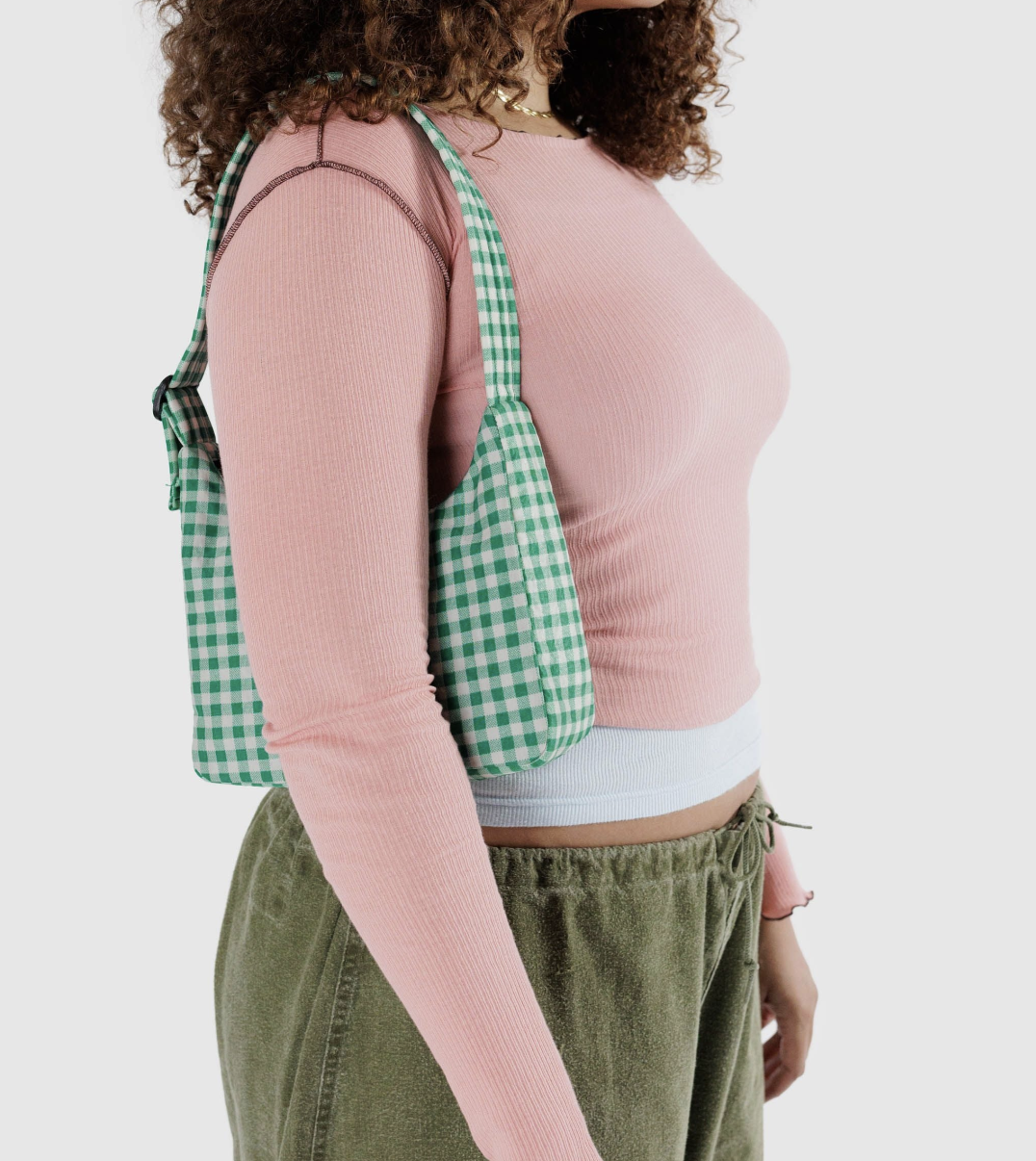Mini Nylon Shoulder Bag - Green Gingham