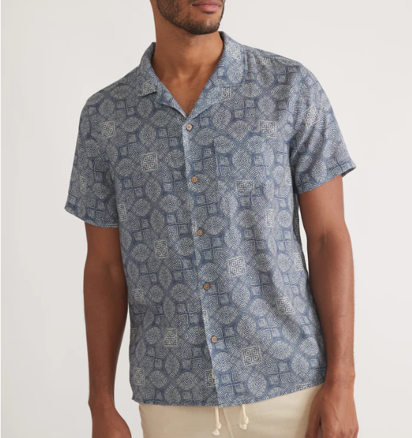 Tencel Linen Resort Shirt - Blue Tile