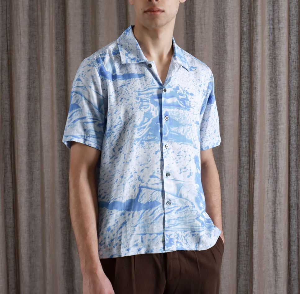 Busey Shirt - Allure Blue Beach Print