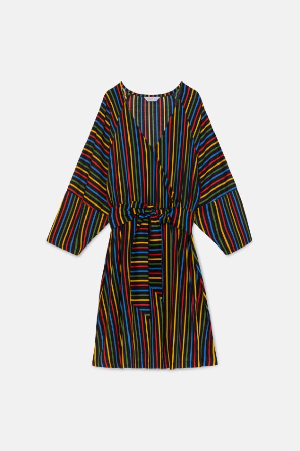 Striped Wrap Dress - Black/Multi