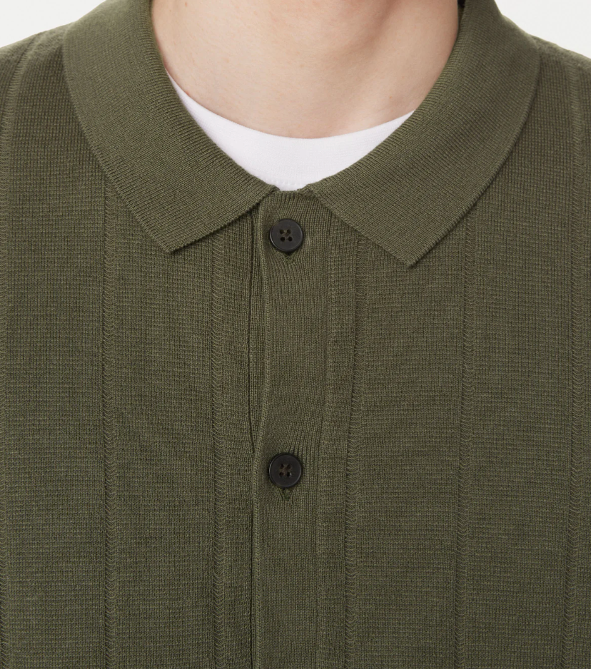 Knit Button Up Polo - Green