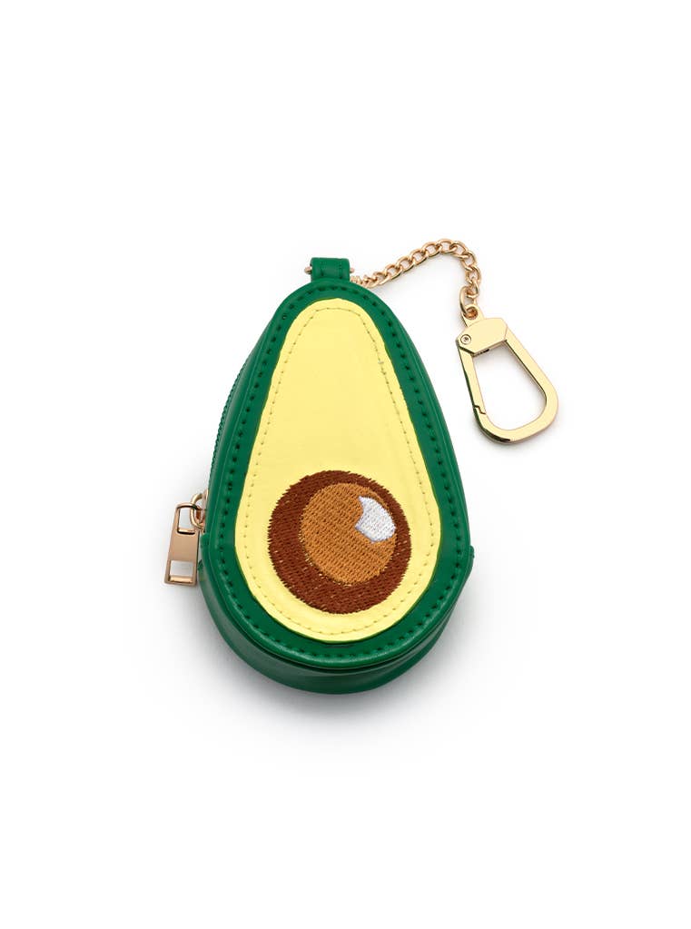 Avocado-shaped keychain purse on a white background