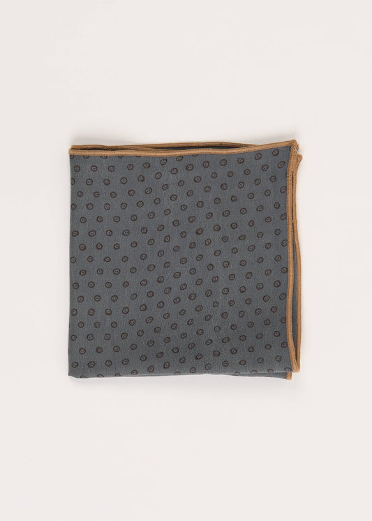 Gray pocket square with a subtle pattern on a white background
