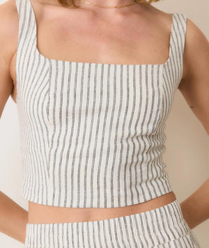 Zoe Hemp Tank - Cream/Navy Stripe