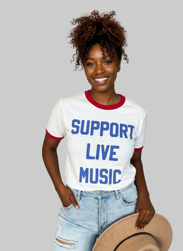 Support Live Music Vintage Ringer Shirt, Graphic Tee