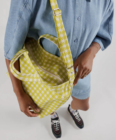 Horizontal Zip Duck Bag - Chartreuse Pixel Gingham