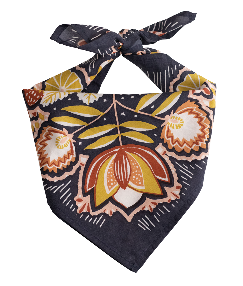 Floral patterned bandana on a white background