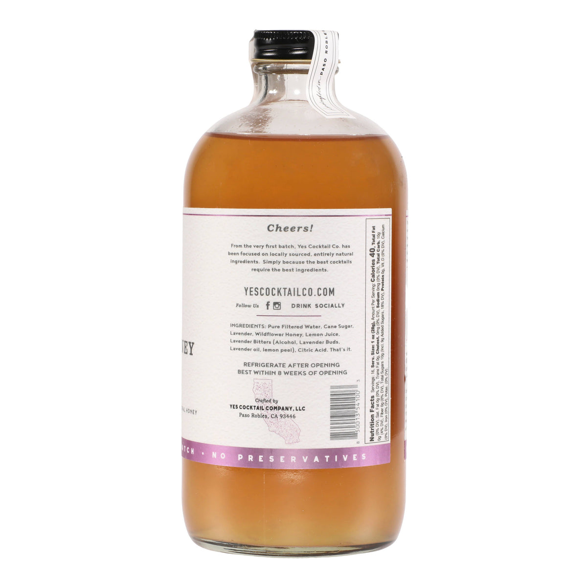 Bottle of alcohol with a label on a white background