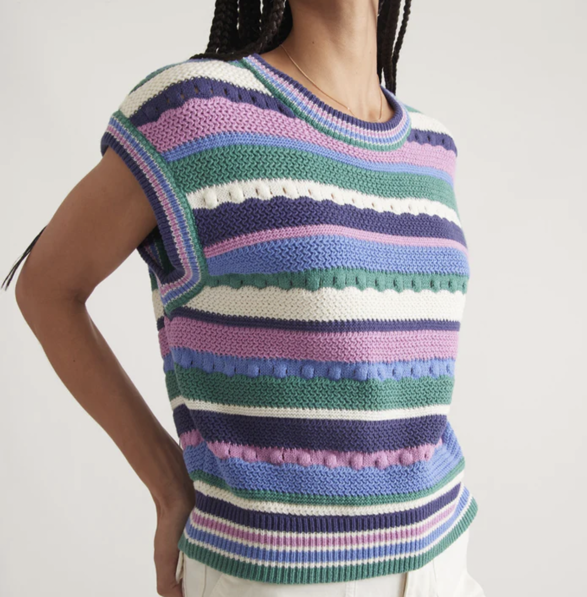 Rory Crochet Sweater Vest - Cool Stripe